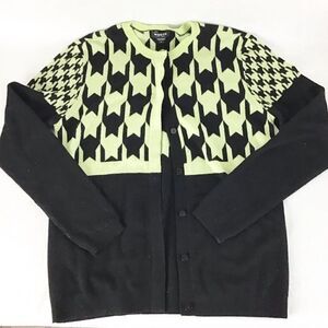 Worth Women’s Small Designer Black/Lime Green 100 % Wool Cardigan Geometric